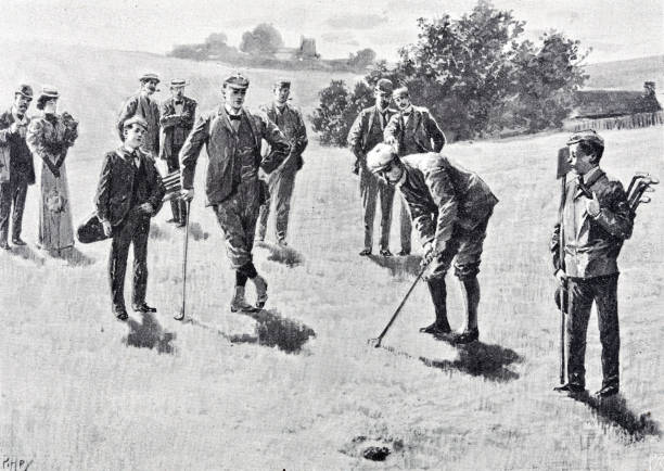 Golf Training: putting Illustration from 19th century. 1895 stock illustrations