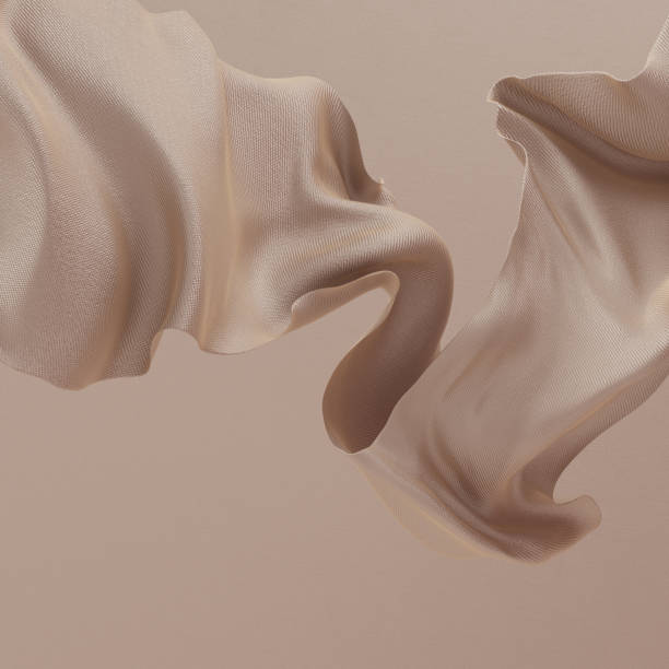 istock Elegant Floating beige textile in air, cloth dynamic abstract background, fabric fly 3d rendering 1408397973