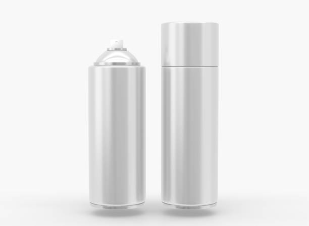 istock Spray bottles with open and closed caps, packaging mockup. Aerosol cans for paint, deodorant, antiperspirant or hairspray. Blank aluminum containers isolated on white background. Realistic 3d render 1408398098