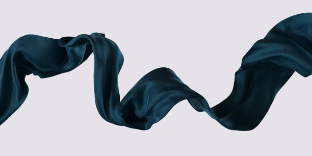istock Blue dynamic Cloth silk scarf movement, floating fabric background, 3d rendering elegant silk textiles fly 1408398240