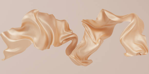 istock Golden satin cloth design element, isolated piece of blowing fabric wave, elegant textiles 3d rendering 1408398334