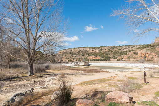 Dry lagoon, desert landscape in the Lagunas de Ruidera natural park. Castile-La Mancha, Spain. They will have a new interpretation center. high quality photo