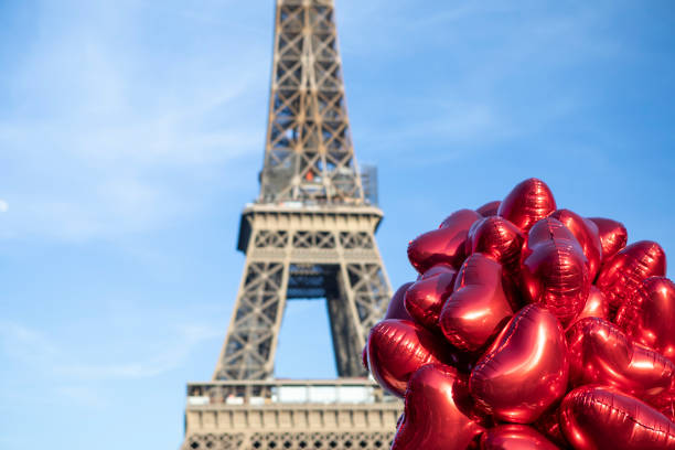 Souvenir balloons for sale in front of the Eiffel Tower