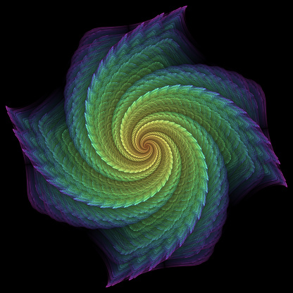 Abstract fractal art background. Infinitely repeating pinwheel spiral in rainbow colors.