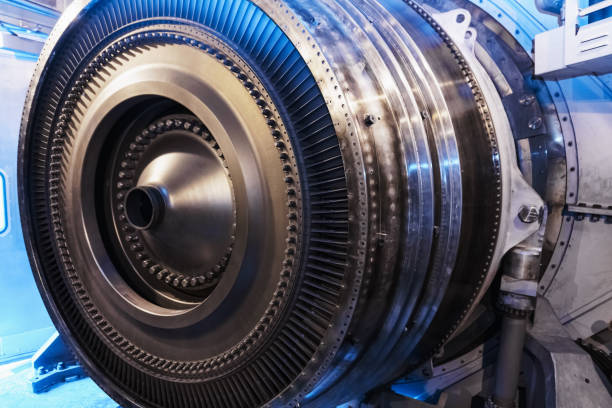 istock Turbine generator rotor with blades and discs, interior view. 1408404832