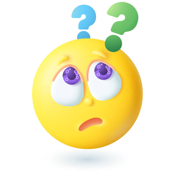 3d cartoon style emoticon with question marks above head icon vector art illustration