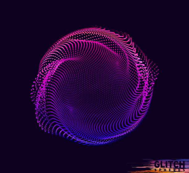 istock Abstract vector colorful mesh on dark background. Futuristic style card. Corrupted point sphere 1408407725