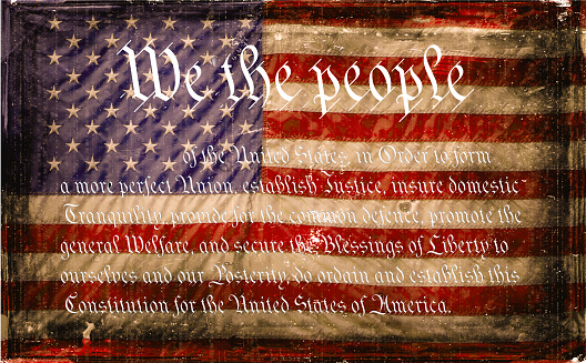 US Constitution with US Flag Background in details