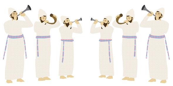 Ilustración de Seis Sacerdotes Judíos Vestidos Con Ropa Tradicional De Pie Y Soplando El Shofar Del Cuerno De Un Carnero Y Trompetas Plateadas Colorido Dibujo Vectorial Sobre Un Fondo Blanco Personajes Aislados y más Vectores Libres de ... Ilustración de Seis Sacerdotes Judíos Vestidos Con Ropa Tradicional De Pie Y Soplando El Shofar Del Cuerno De Un Carnero Y Trompetas Plateadas Colorido Dibujo Vectorial Sobre Un Fondo Blanco Personajes Aislados y más Vectores Libres de ...