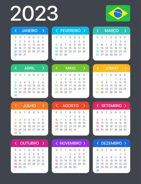 Vector illustration of 2023 Calendar - vector template graphic illustration - Brazilian version