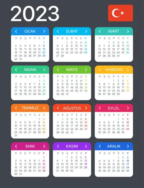 Vector illustration of 2023 Calendar - vector template graphic illustration - Turkish version