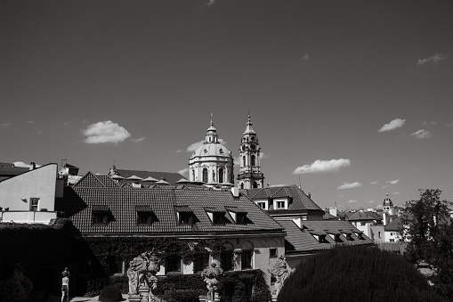 A shoot from a roof, capturing Czech buildings near the Prague Cathedral