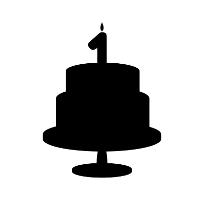 Festive silhouette cake with a candle one age. Vector illustration