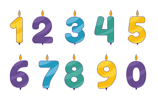 Cake candles with the number of ages. Vector illustration