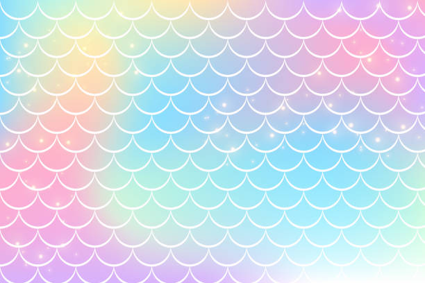 人魚の鱗を持つホログラフィックの虹の背景。グラデーションに尾を持つパターン。海洋水中パターン。ベクトル - 人魚点のイラスト素材／クリップアート素材／マンガ素材／アイコン素材
