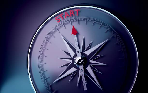 istock Start Text is Pointing By A 3D Compass Needle on Blue and Purple Neon Background 1408427004