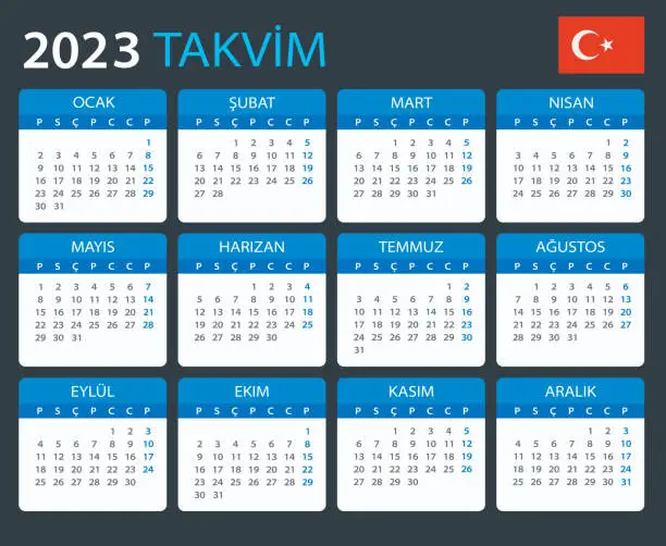Vector illustration of 2023 Calendar - vector template graphic illustration - Turkish version