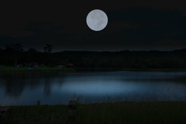 istock Full moon over lake in the night. 1408428639