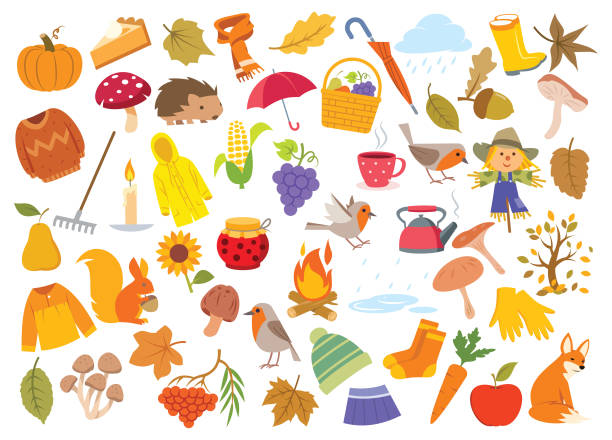 Background design with autumn icons and objects. Vector background design with autumn icons and objects. oak fire stock illustrations