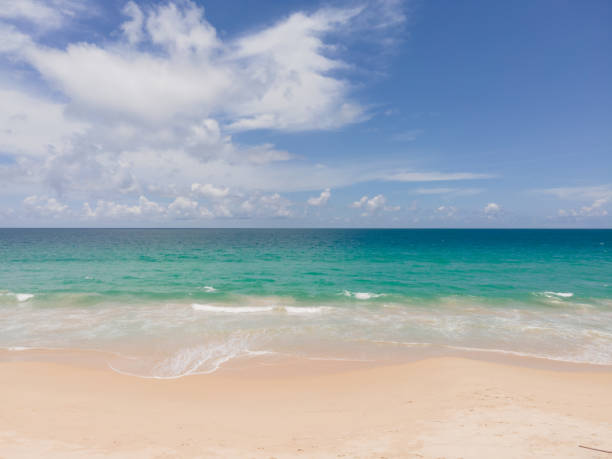 istock Beach sea sand and blue sky background 1408434271