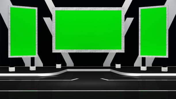 istock Black and White Virtual Set Studio for Caster With Triple Monitors (Model 1) 1408435987
