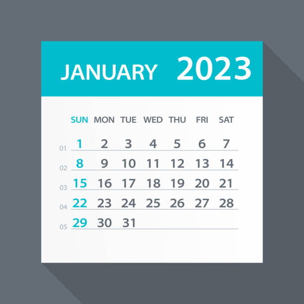 stockillustraties, clipart, cartoons en iconen met january 2023 calendar green leaf - vector illustration - green friday