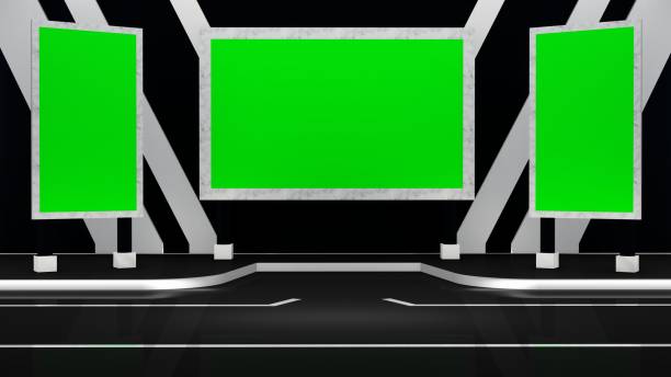 istock Black and White Virtual Set Studio for Caster With Triple Monitors (Model 2) 1408437817