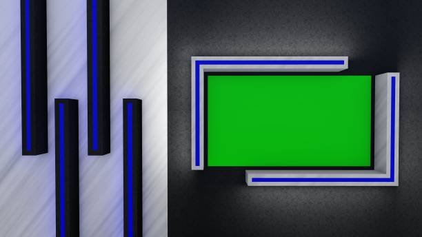 istock Black, Blue and White Virtual Set Background With Single Monitor (Model 1) 1408440389