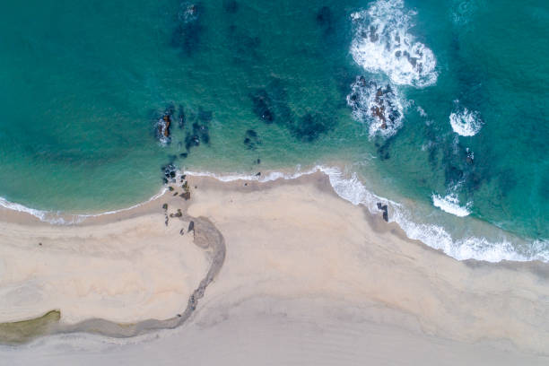 istock Drone aerial view of a beach with a small river 1408443721