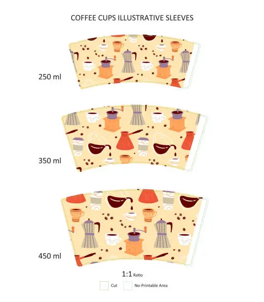 Vector illustration of Coffee Cups Sleeves Illustration Template