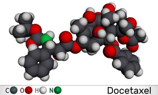 istock Docetaxel, DTX or DXL molecule. It is taxoid antineoplastic agent used in treatment of various cancers. Molecular model. 3D rendering 1408444167