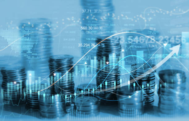 piles de pièces avec graphique de trading. rapport sur les devises de la technologie des actions sur l’investissement financier et le succès. graphique graphique financier des entreprises sur l’économie. - tax graph financial report finance photos et images de collection