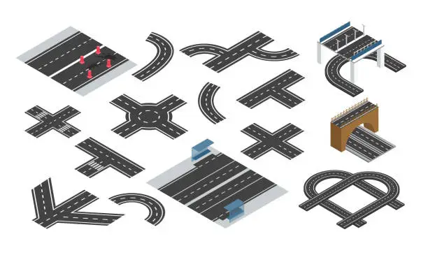 Vector illustration of Road Parts, Elements Isometric illustration