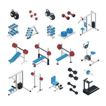 Gym Isometric set. Vector illustration.