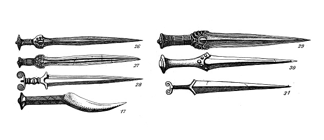 Antique engraving illustration, Civilization: Bronze age daggers