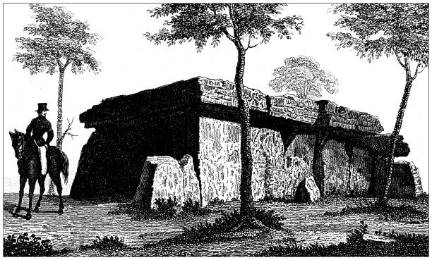 illustrations, cliparts, dessins animés et icônes de antique engraving illustration, civilization: dolmen de bagneux, saumur - dolmen stone grave ancient