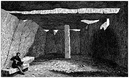 Antique engraving illustration, Civilization: Dolmen de Bagneux, Saumur