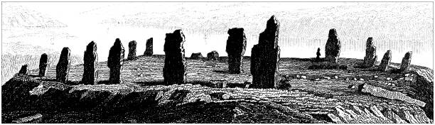 illustrations, cliparts, dessins animés et icônes de illustration de gravure ancienne, civilization: stones of stenness, orcades, écosse - dolmen stone grave ancient