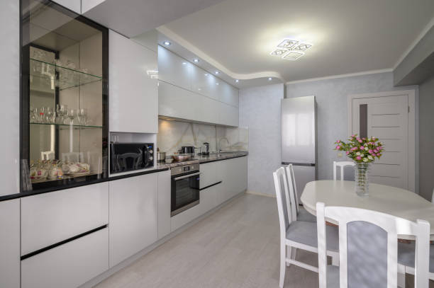 istock Interior of modern trendy white kitchen 1408450417