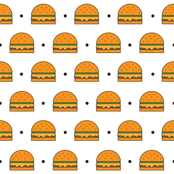 illustrations, cliparts, dessins animés et icônes de motif sans couture avec hamburger sur fond blanc. restauration rapide - take out food white background isolated on white american cuisine