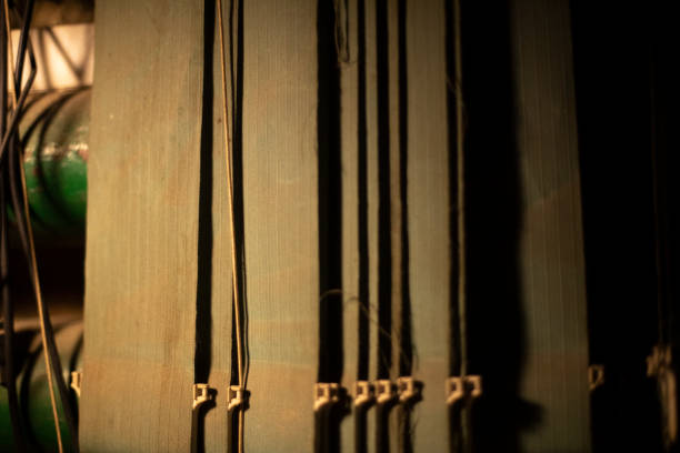 Dirty blinds. Dusty window. Old blinds hang on window. Details of dusty room.