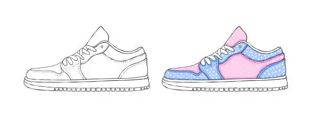 Vector illustration of Hand drawn sneakers. Modern sneakers. Drawing Style Images. Vector illustration