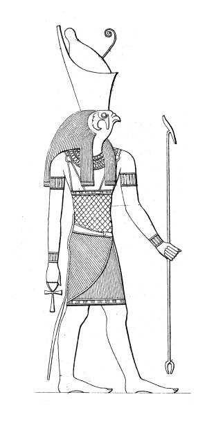Antique engraving illustration, Civilization: Egyptian deities, Horus Antique engraving illustration, Civilization: Egyptian deities, Horus horus stock illustrations