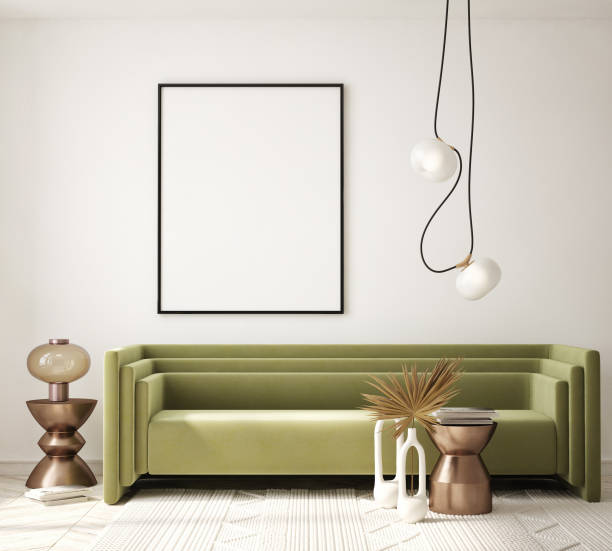 istock mock up poster frame in modern interior background, living room, Scandinavian style, 3D render, 3D illustration 1408453935
