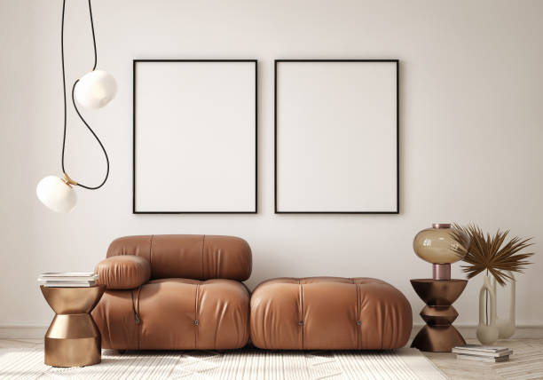 istock mock up poster frame in modern interior background, living room, Scandinavian style, 3D render, 3D illustration 1408453958
