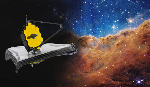 James Webb Space Telescope looking at Cosmic Cliffs in Carina. Astronomy science. stock photo