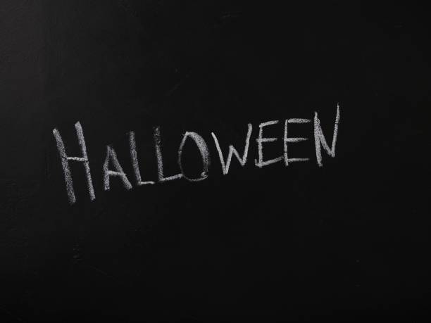 istock Halloween,hand chalked inscription on blackboard, copy space, 1408459106