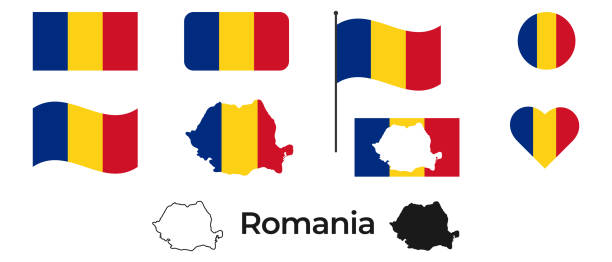 flaga rumunii. sylwetka rumunii. ilustracja wektorowa - romania romanian culture romanian flag flag stock illustrations