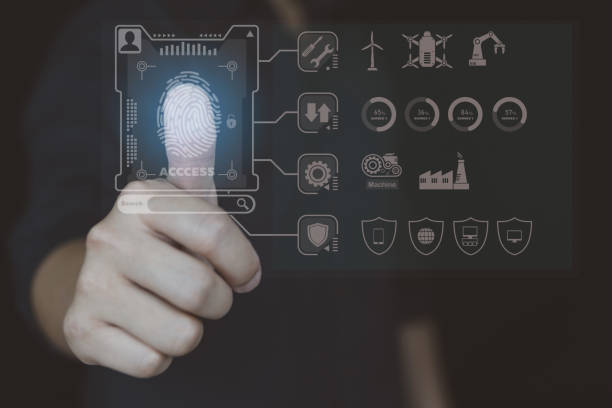 istock Concept of security of data and system, people finger scan into system. 1408462260
