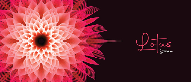 Yoga studio banner illustration with modern 3d mandala design. Sacred geometry lotus flower decoration for meditation business or wellness concept.